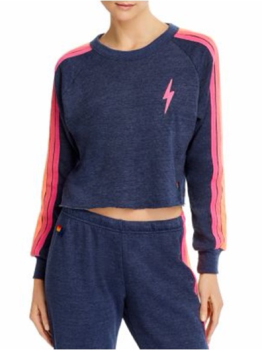 Aviator Nation Kids Navy Cropped Hoodie with Pink Stripes